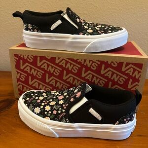Vans Kids Black Floral Slip-On Sneakers